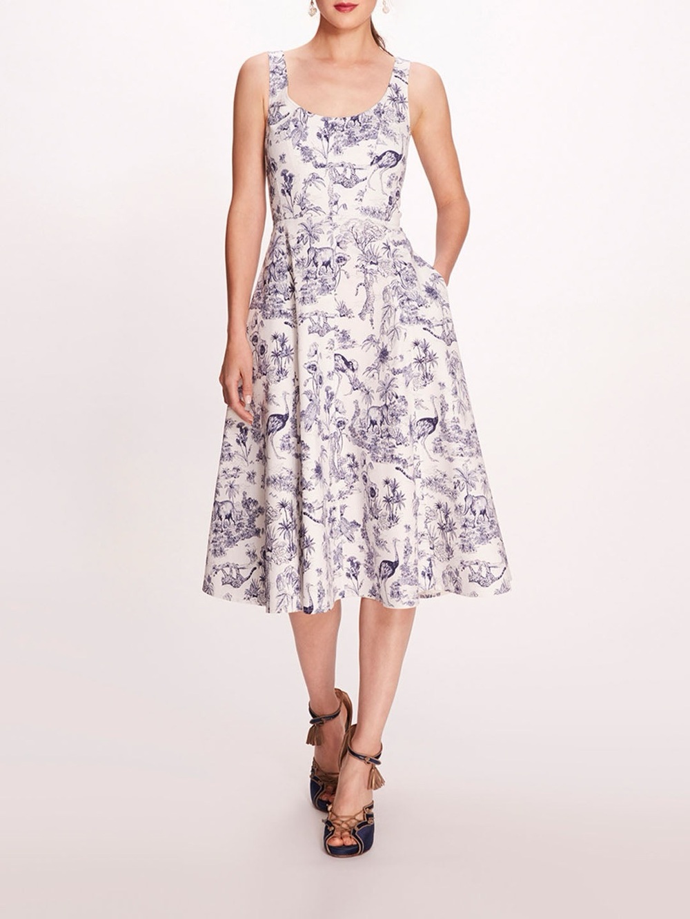 Marchesa Rosa Elowen -toile print A-line Dress In Blue